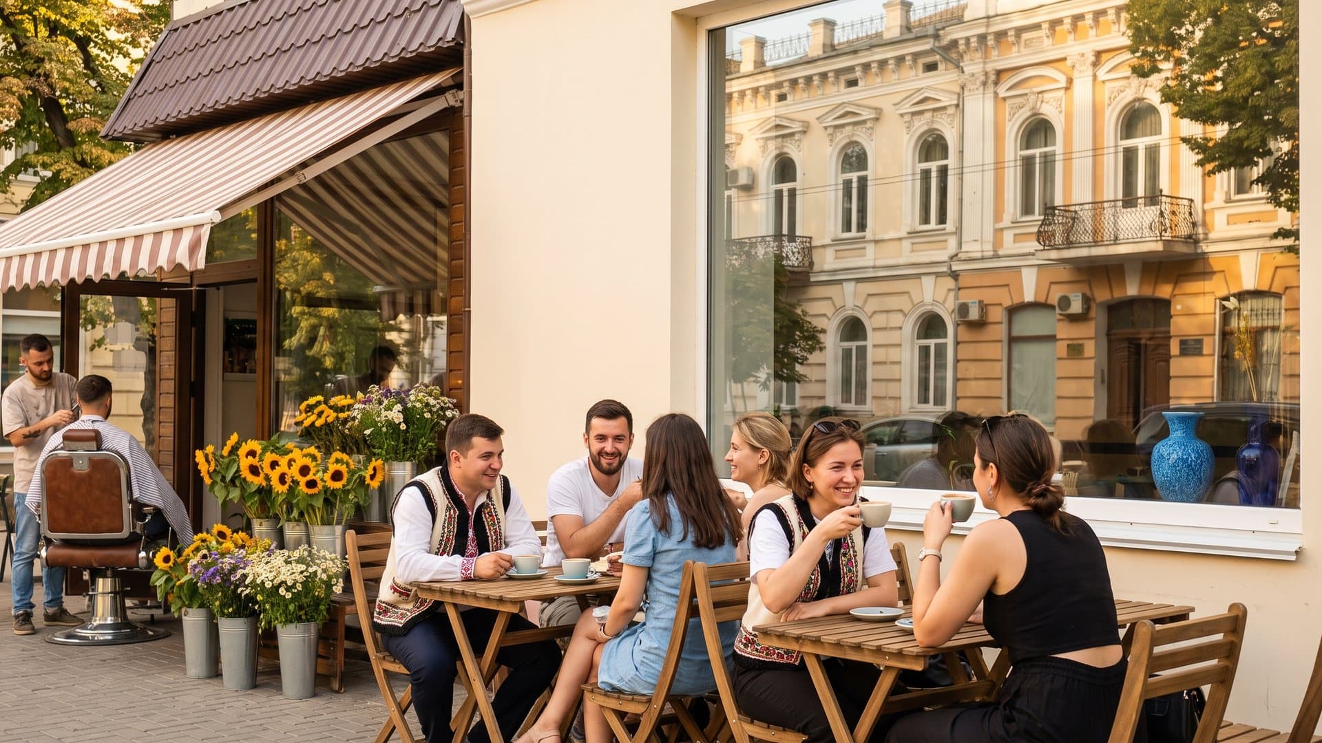 O stradă cu mici afaceri locale din Chișinău, la apus