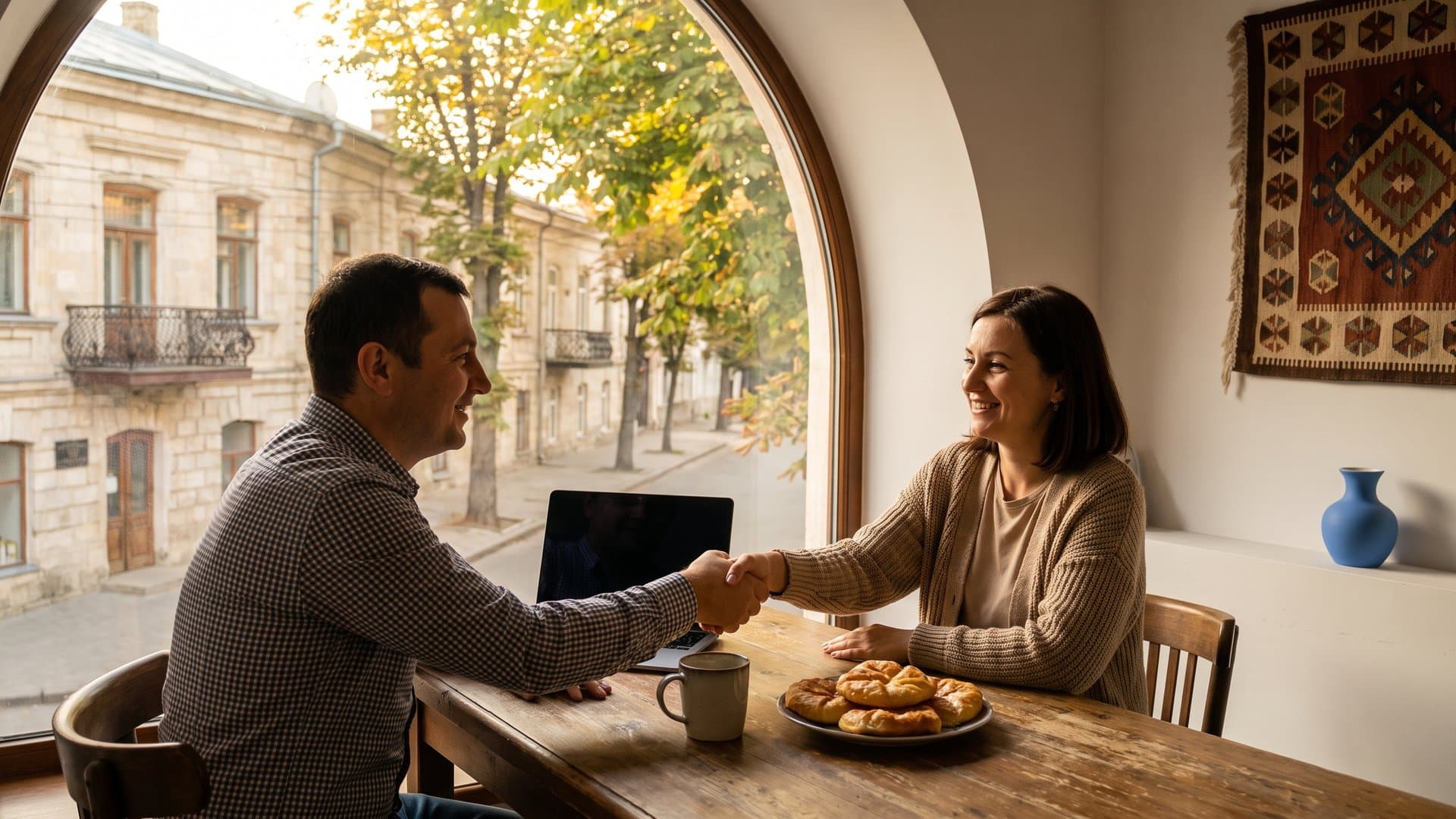 Doi antreprenori își strâng mâna cu căldură